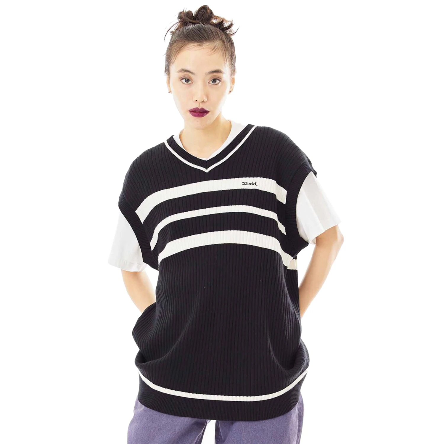 X-Girl Womens Bicolor Striped Knit Vest 4 X-Girl Womens Bicolor Striped Knit Vest - Image 2