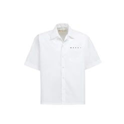 Marni Mens Poplin Logo Bowling Shirt